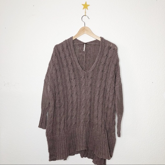 Free People Easy V Light Purple Long Line Cable Knit Sweater - Picture 1 of 8